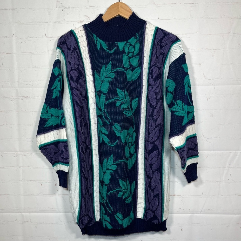 Vintage JC And Louis Sweater Womens Large Floral Embroidered Knit Oversized 80s